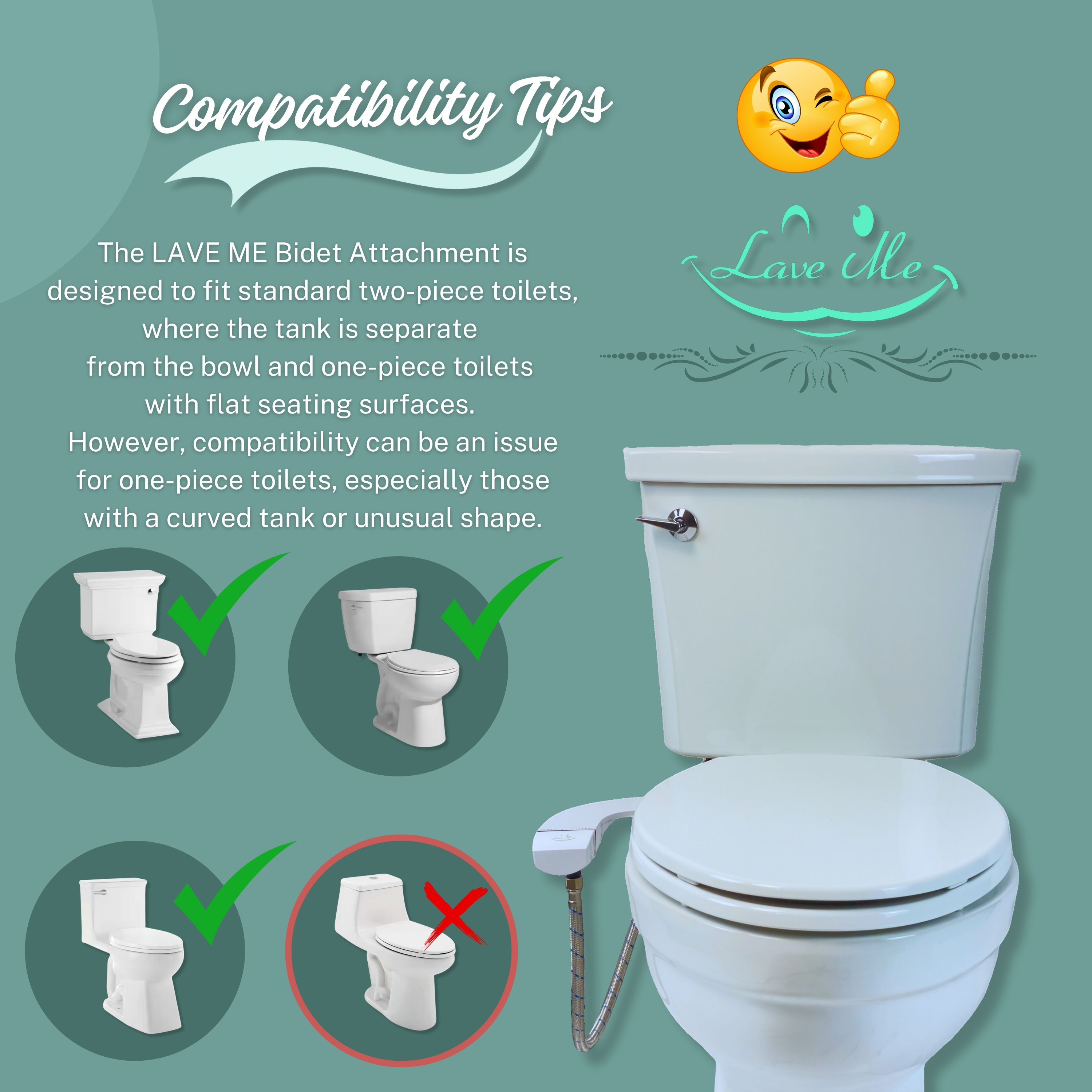 Bidet Attachment For Toilets, Dual Nozzle, Self Cleaning, Slim Design, Easy DIY Installation, Adjustable Water Pressure