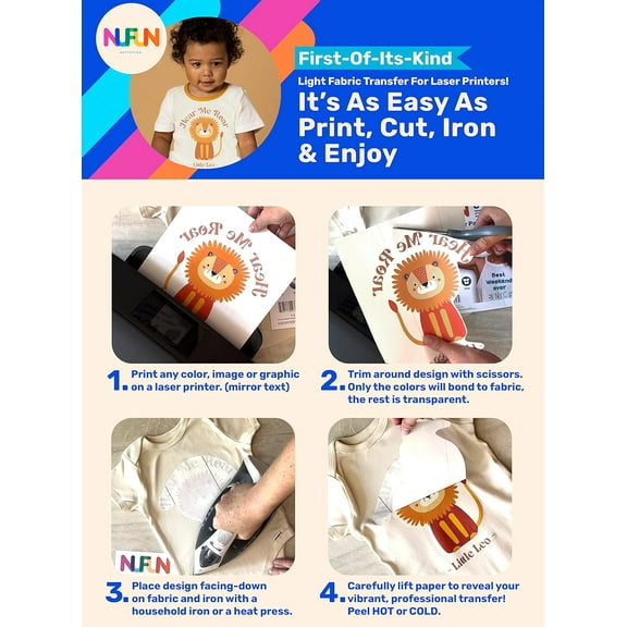 LASER Printable Iron-on Heat Transfer Paper for Light Fabrics, 20 8.5 x 11 inch, Made In the