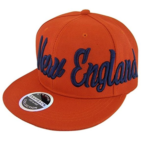 New England Men's Offset Cursive Script Adjustable Snapback Baseball Cap (Red)