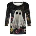 thumbnail image 3 of Women's 3/4 Sleeve Round Neck Halloween Printed Casual Fashion Top, 3 of 4