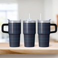 thumbnail image 2 of 20oz Stainless Steel Insulated Tumbler with Handle and Straw, Geometric Texture Double Wall Travel Mug Leak-Proof Lid, 2 of 5