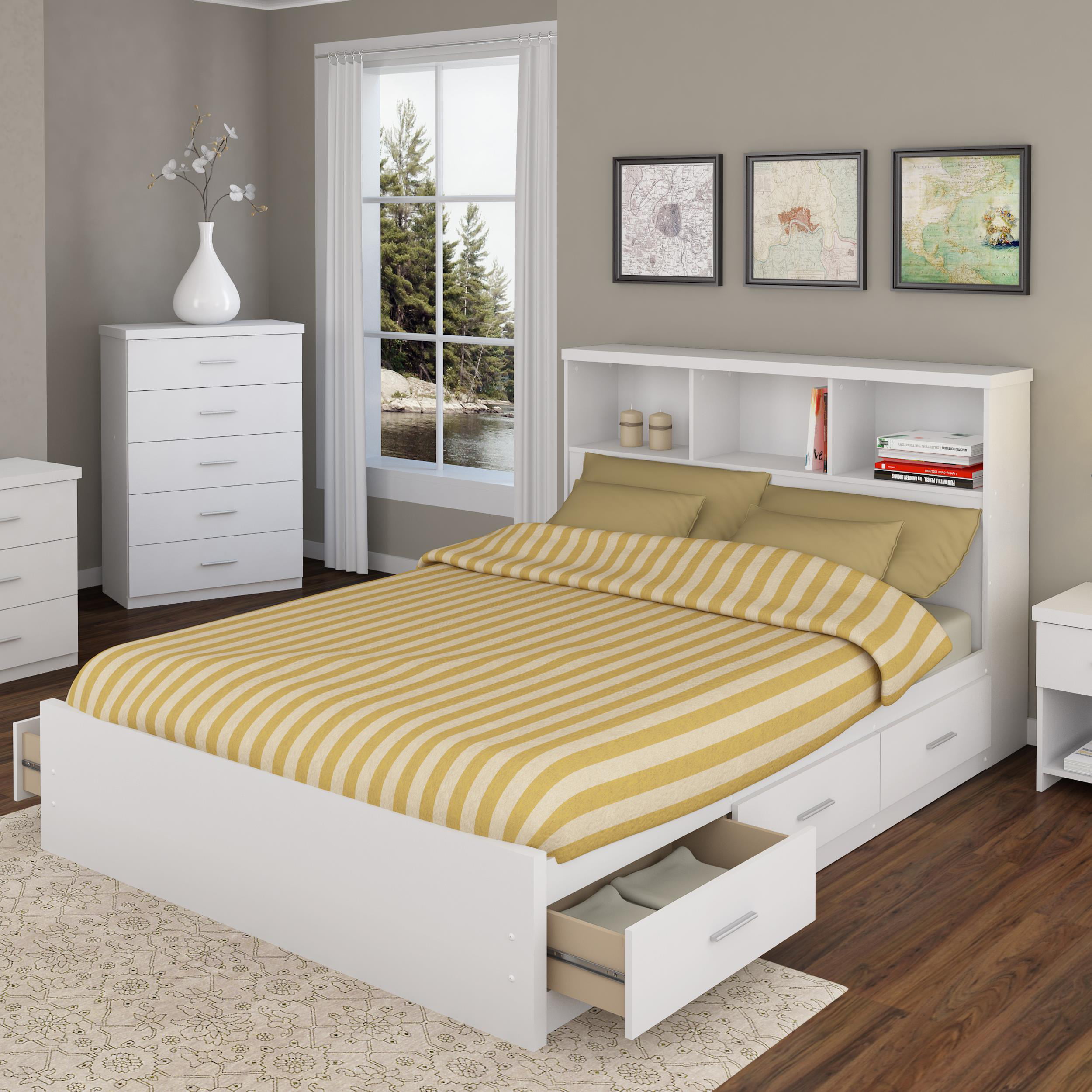 Sonax 2 Piece Storage Bed Set in Frost White with Bookcase Headboard ...