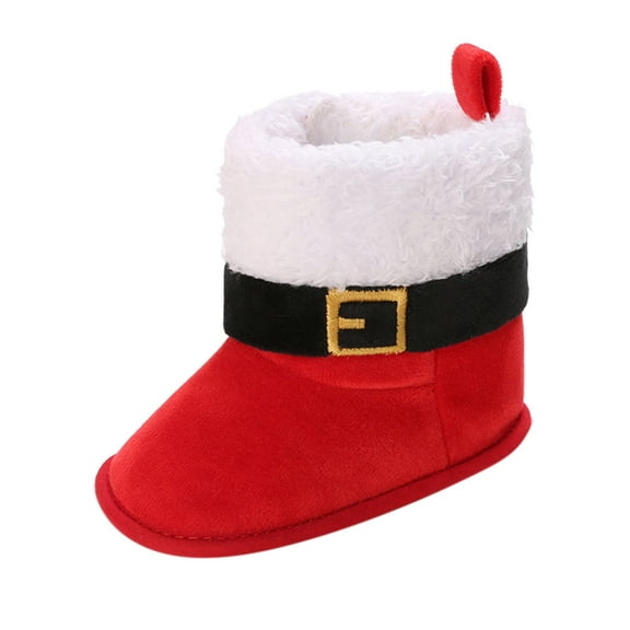 Otqutp Winter Children Baby Boots Boys and Girls Cotton Shoes High Top Cotton Wool Warm and Comfortable Christmas Santa Look Boots(Red,0-6 Months)