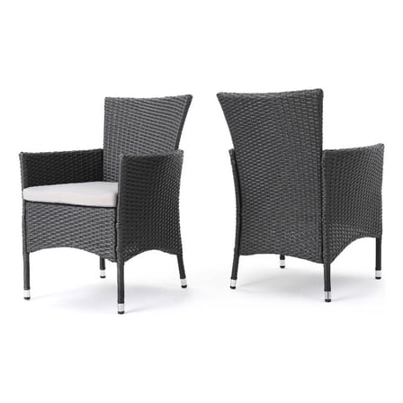 Marri Patio Dining Chair Set of 2- Ergonomic- Gray Wicker Design- Beige
