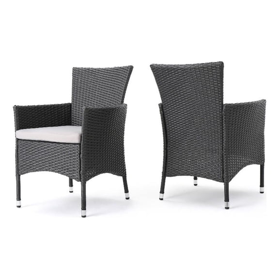 Marri Patio Dining Chair Set of 2- Ergonomic- Gray Wicker Design- Beige