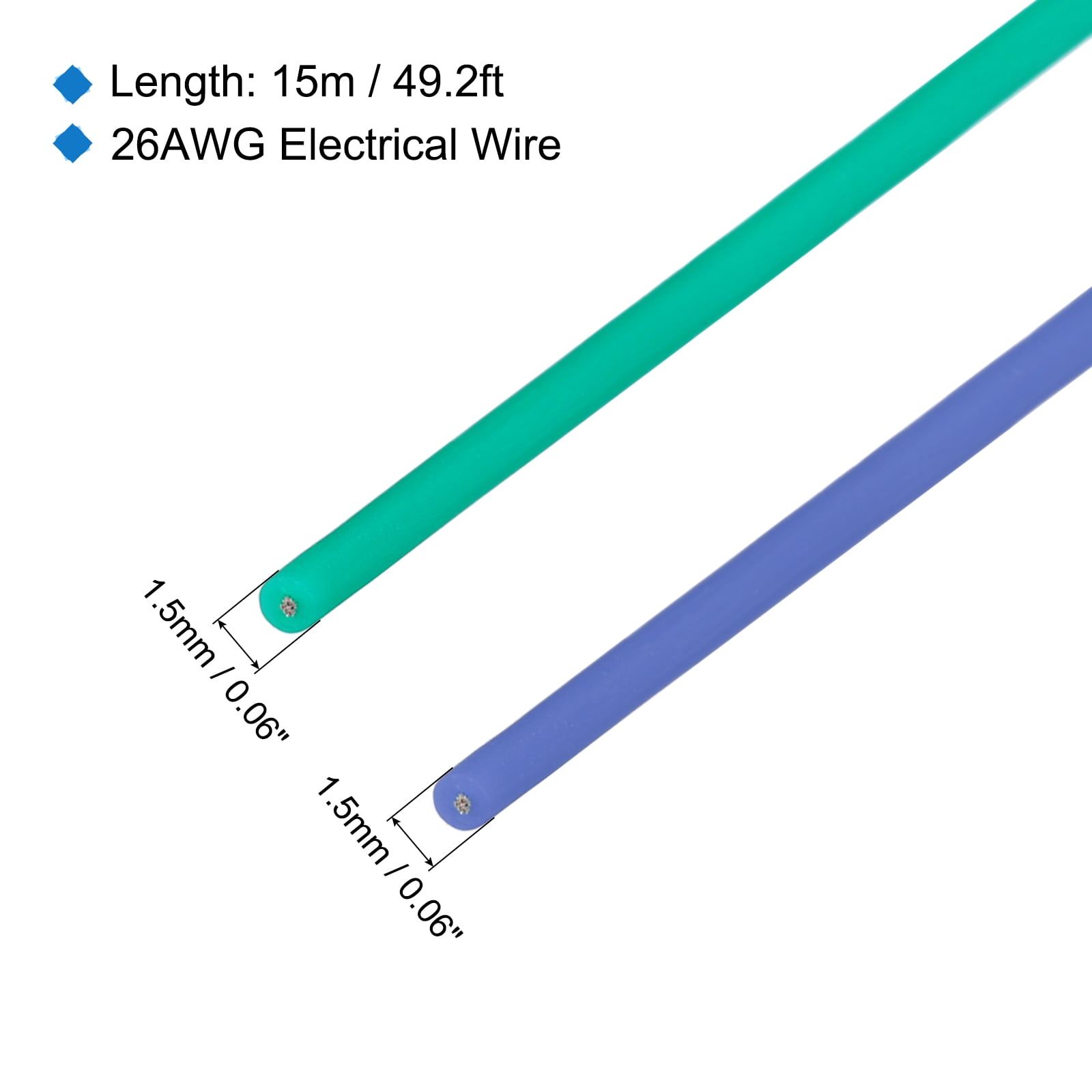 26 Gauge Silicone Wire 26AWG Stranded Wire Tinned Copper Wire High Temp Wire Spool Blue/Green 15m/49.2ft 2pcs
