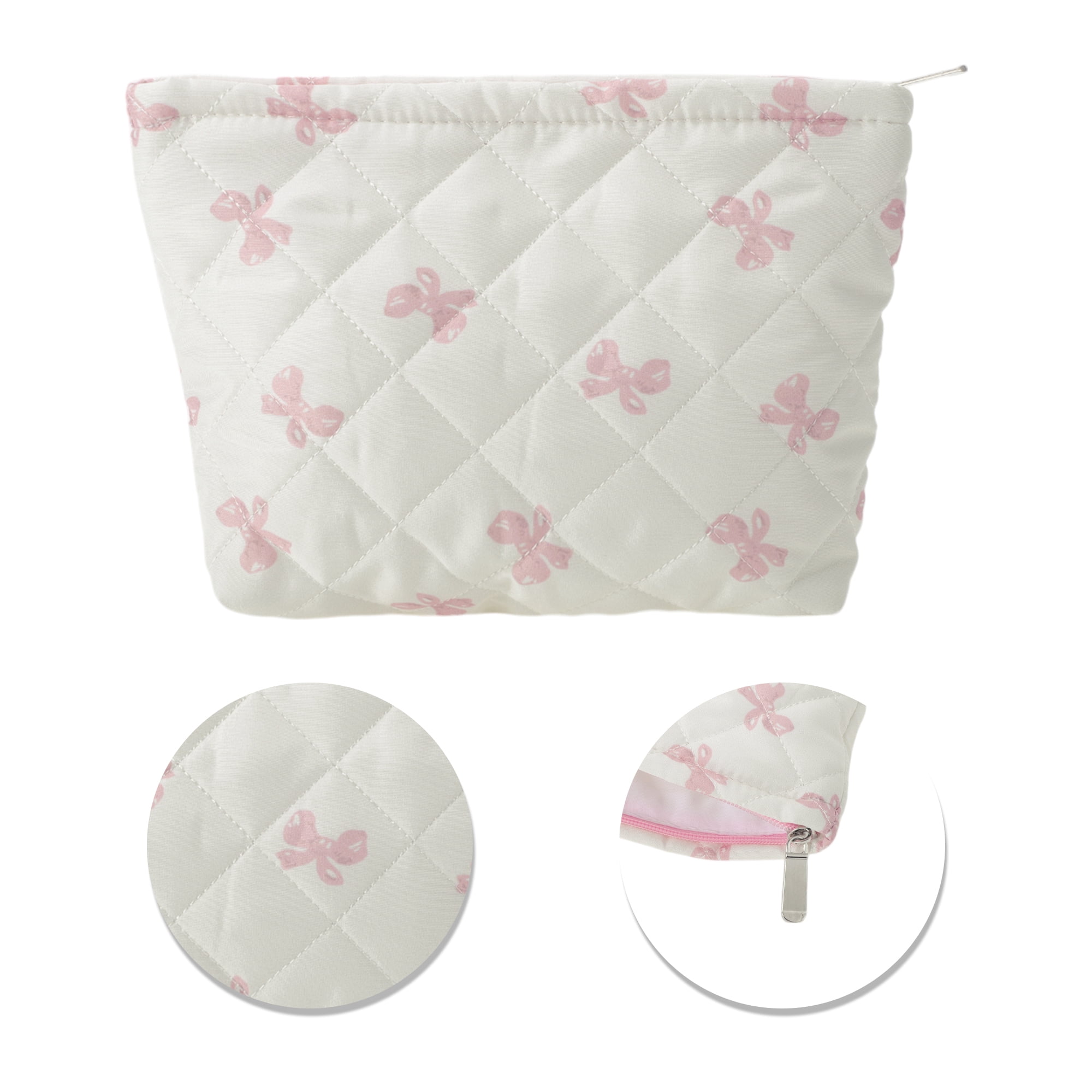 Unique Bargains 1 Pc Fashion Plaid Bow Makeup Bag for Organization Pink