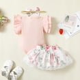 thumbnail image 3 of Kucnuzki Newborn Newborn Baby Girl Clothes Romper Shorts Set Fly Sleeve Pure Color Casuak Rompers Top Elastic Floral Mesh Panel Shorts Headband 3PCS Set Pink, 3 of 9