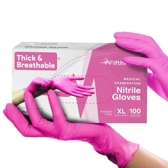 Fifth Pulse Disposable Nitrile Gloves XL - Hot Pink Fuchsia [100] Latex & Powder Free Gloves Medial Grade, Food Grade