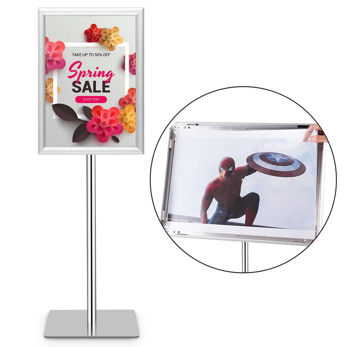 Goplus A4 Adjustable Pedestal Poster Stand Snap-in Frame Store Sign Holder w/Heavy Square Steel Base 8 x11 Goplus A4 Adjustable Pedestal Poster Stand Snap-in Frame Store Sign Holder w/Heavy Square Steel Base 8 x11