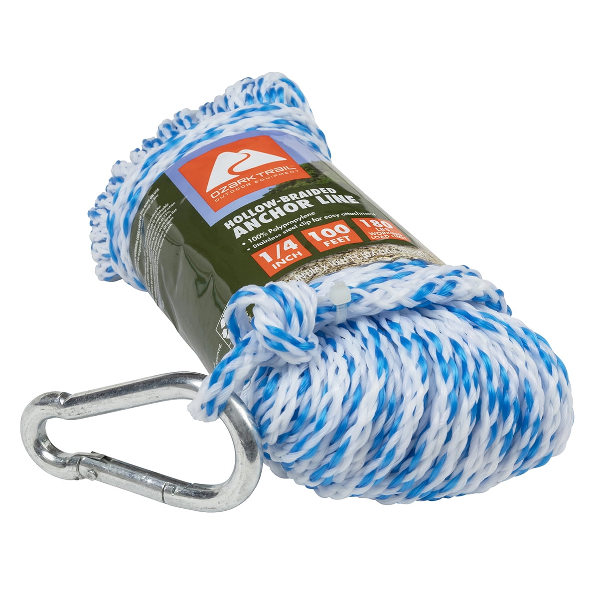 Ozark Trail Marine 1/4 in. x 100 ft. Hollow-Braided Polypropylene Anchor Line