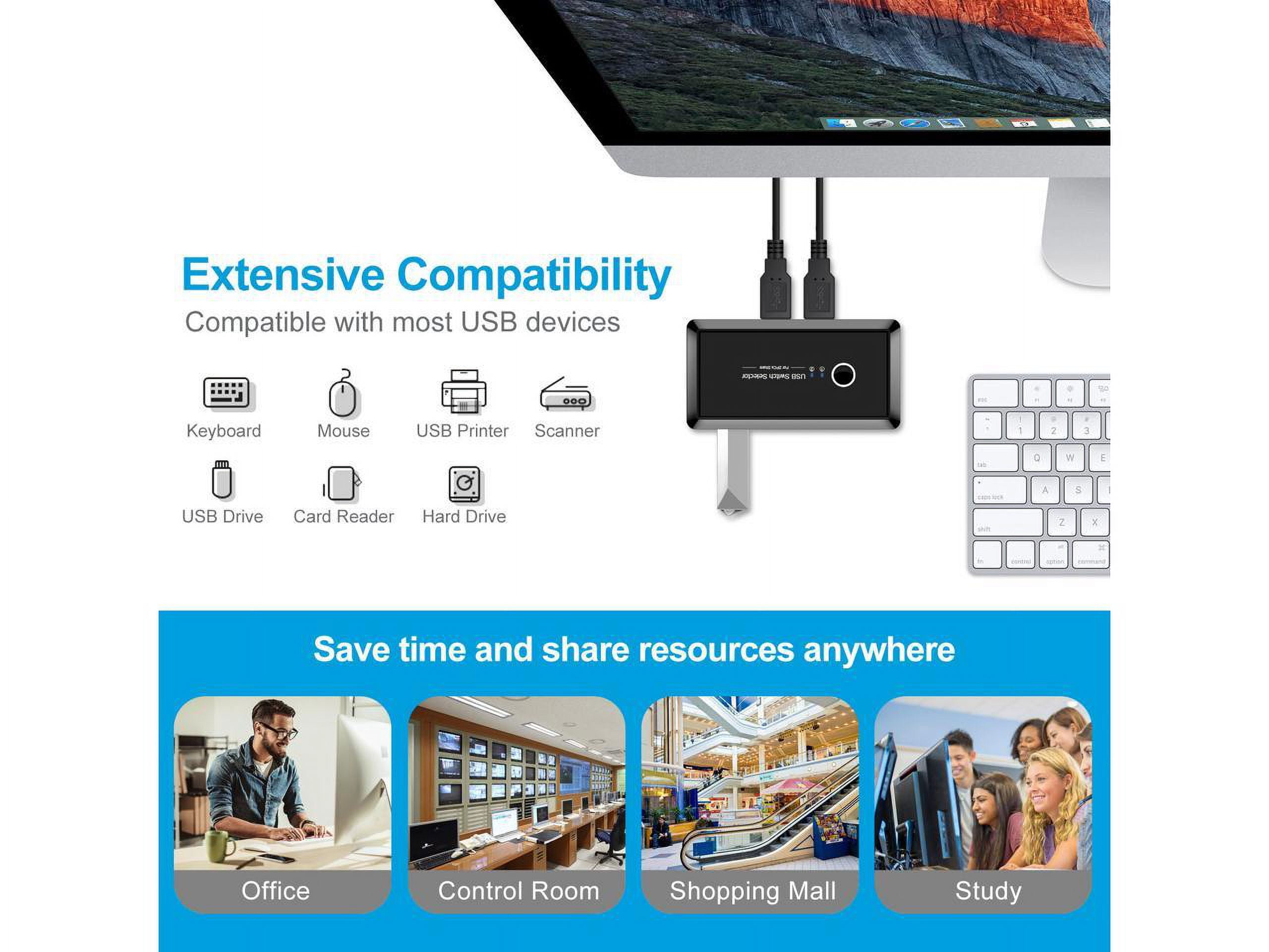 USB 3.0 Switch Selector, KVM Switch Sharing Box Selector 4Port Peripheral Switcher KM Adapter KVM Console Hub for Office PC Printer Mouse Keyboard