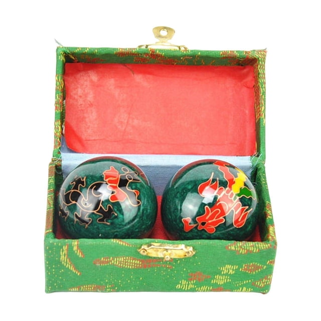 Langgg Portable Baoding Balls with hand baoding Storage yang relaxation Box massager Baoding balls relax Durable for Kids Elderly Parents Green