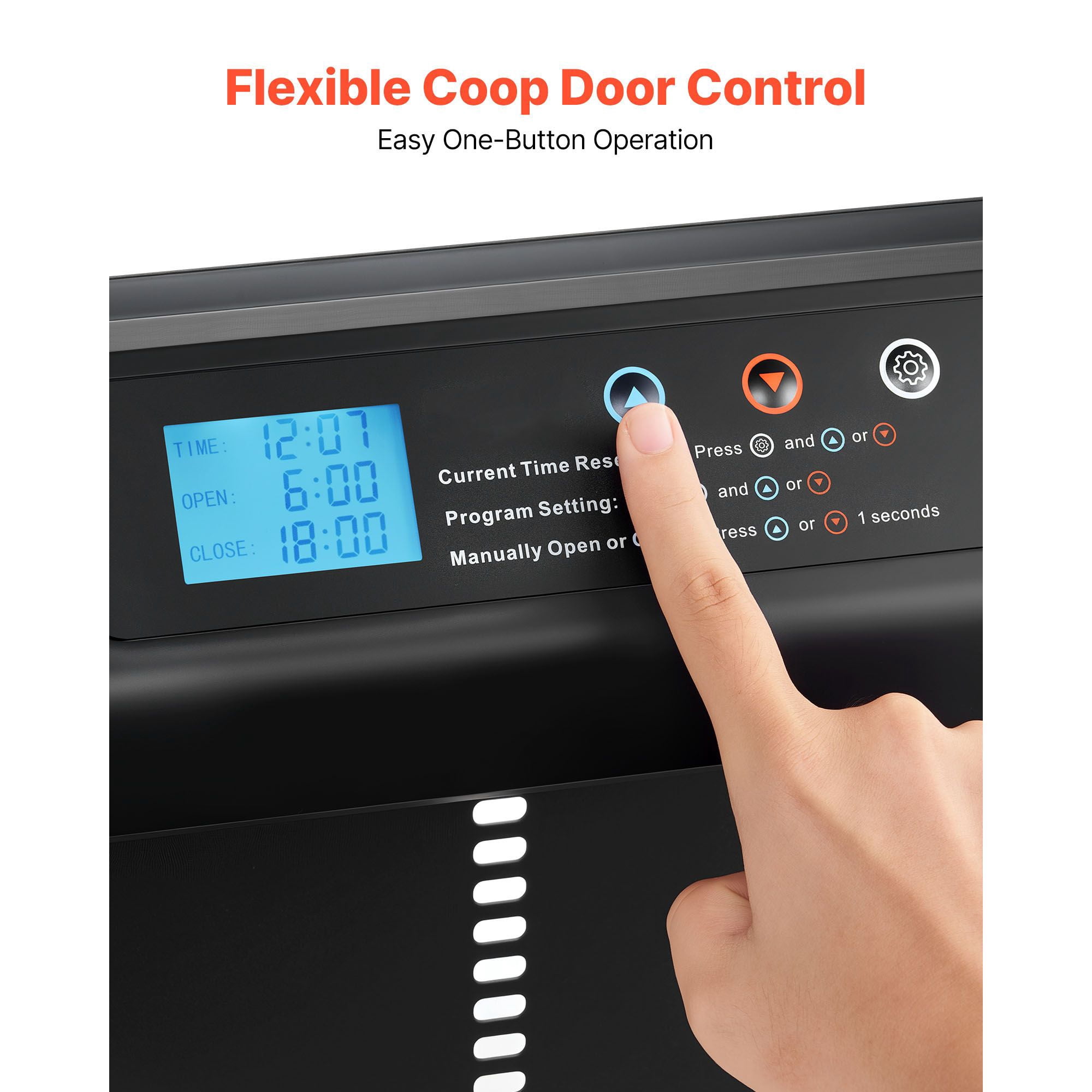 Automatic Chicken Coop Door, Timer and Manual Modes, Anti-Pinch Protection, Aluminum Alloy with ABS Housing, AA Battery Powered, Easy Installation for Backyard Coops