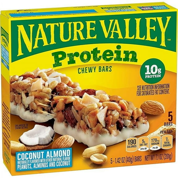 Nature Valley Chewy Granola Bar, Protein, Coconut Almond, 5 Bars, 7.1 OZ ( Pack of 2 )