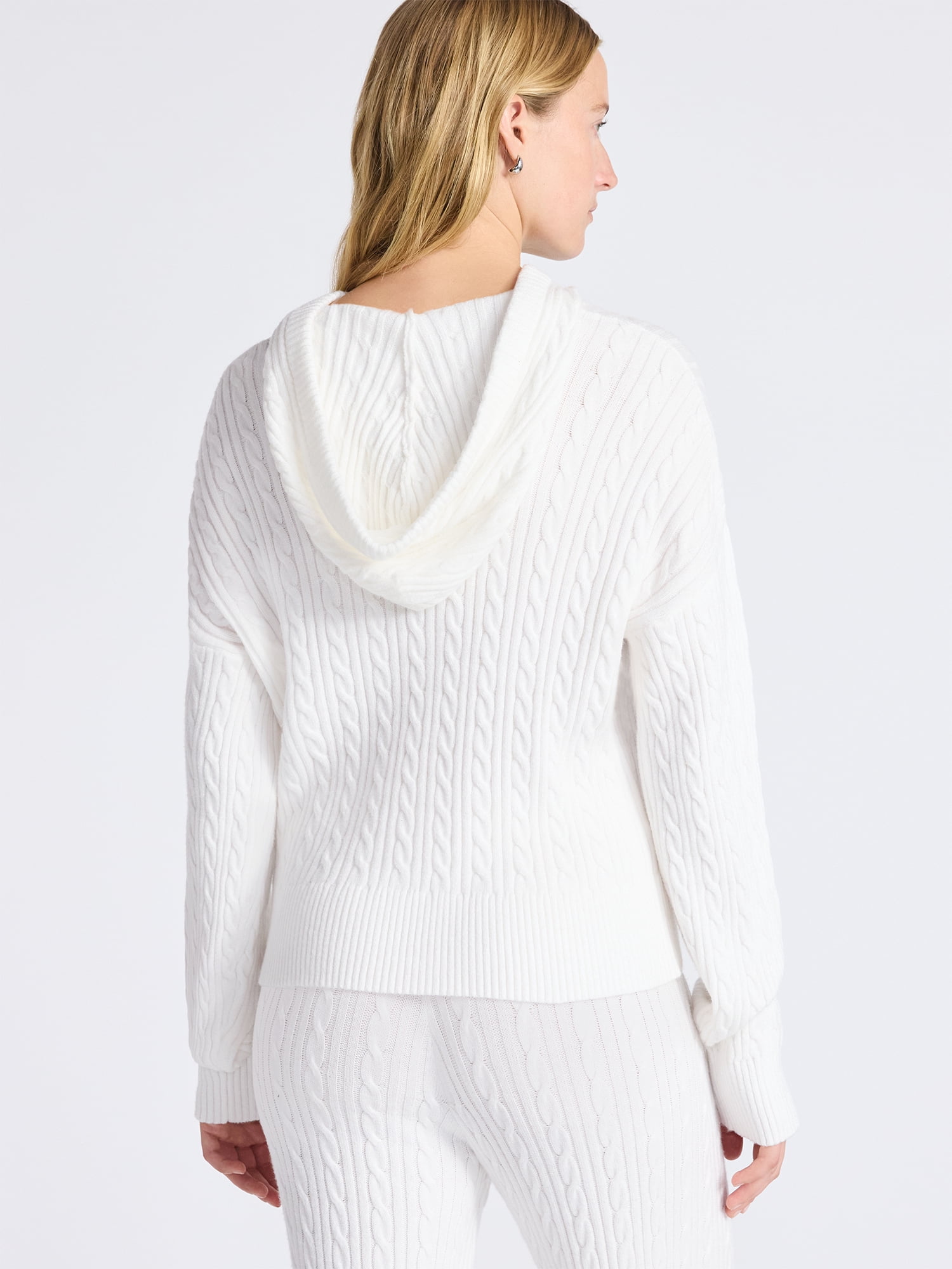 Free Assembly Women's Cozy Yarn Cable Knit Hoodie Sweater, Midweight, Size XS-XXL