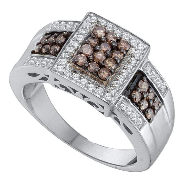 Bague en Or Blanc 14kt pour Femmes en Grappe de Diamants Ronds Marron 5/8 Cttw