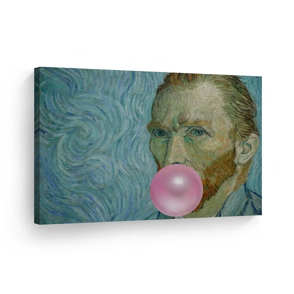 Smile Art Design Vincent Van Gogh's Masterpiece Self Portrait Pink Bubble Gum Art CANVAS PRINT Famous Paintings Wall Art Classic Art Home Decor Stretched Ready to Hang Made in USA 8x12