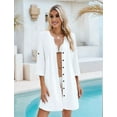 thumbnail image 6 of Women Beach Cover Ups V Neck Button Down Swimsuit Coverup Swimwear Bathing Suit Up White L, 6 of 9