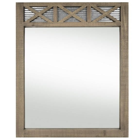 Autumn Alley Rectangle Wood Barn Door Large Rustic Farmhouse Mirror with Galvanized Metal – 28" x 34"