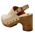 thumbnail image 3 of FSJ Women Slingback Clogs Wooden Block Heel Closed Round Toe Platform Studded Mules Buckle Strap Vintage Dress Slide Sandals Size 8 Beige, 3 of 4