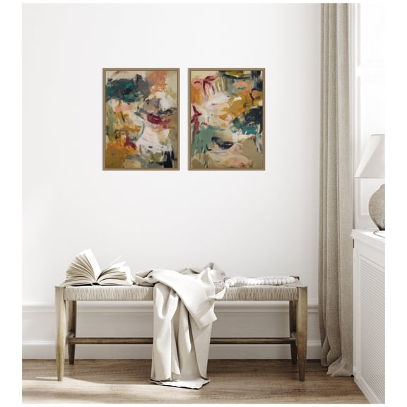 Kate and Laurel Painted Storm No. 1 & No. 2 2 Piece Framed Canvas Wall Art Set by Amy Lighthall, Sylvie Dark Gold Modern Contemporary, Abstract Art for Wall Decor