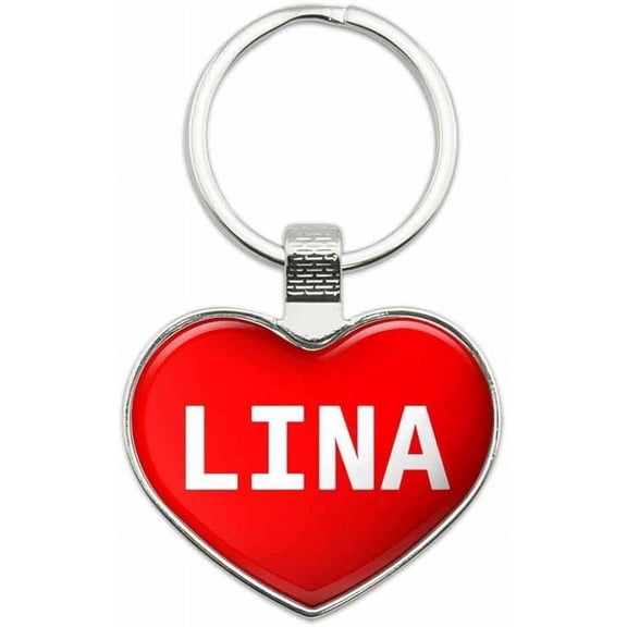 Lina - Names Female Metal Heart Keychain Key Chain Ring, Red
