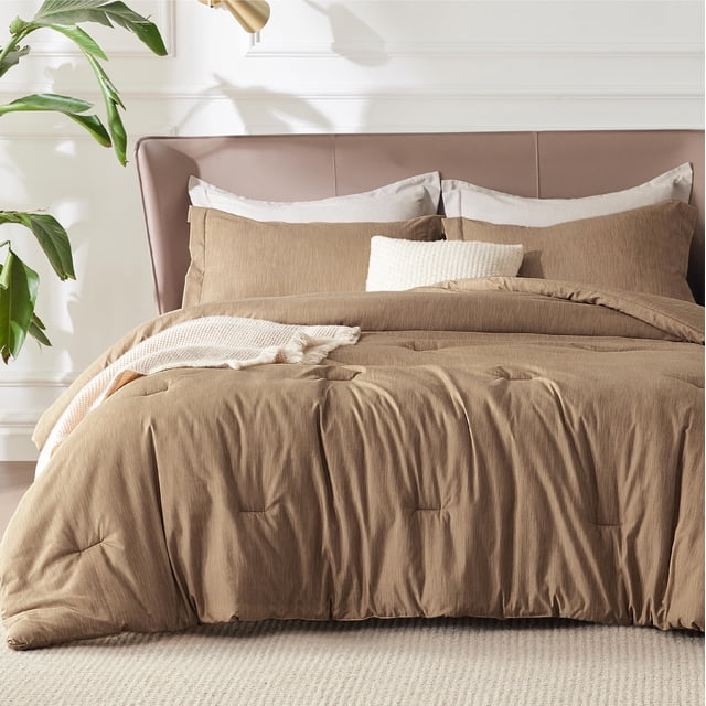 Juego de edredón Bedsure, tamaño queen, ropa de cama suave, marrón, 3 piezas