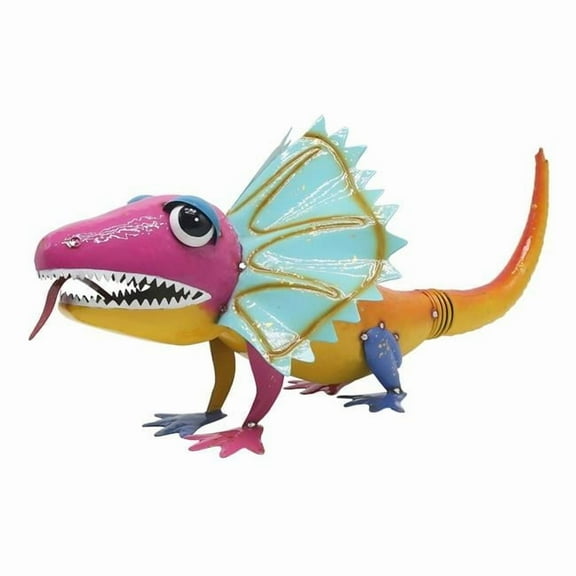 Continental Art Center 22165A Colorful Enameled Metal Spiked Dinosaur Statue - Light Blue