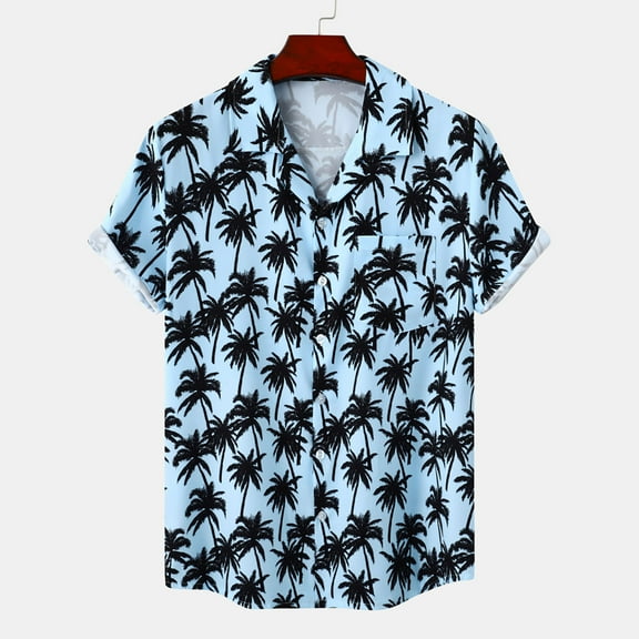 Njoeus Mens Undershirts Boys Shirts Men's Shirt Palm Tree Hawaiian Shirts Floral Print Button Up T-Shirt Fashion Summer Beach Casual Tops Short Sleeve Dress Shirt Blouse Graphic Tees