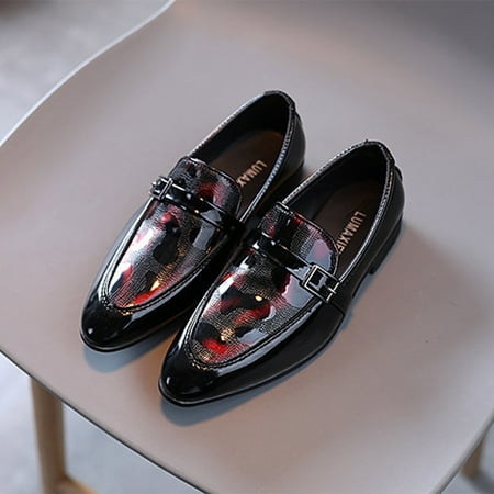 

HAXMNOU Summer And Autumn Fashion Boys Casual PU Leather Shoes Solid Color Lace Up Pointed Lace Up Dress Shoes Red