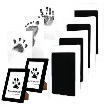 Larleaf Paw Print Kit for Dogs & Cats Mess-Free Clean Touch Ink Pad with 4 Stamp Pads & 2 Photo Frames Dog Paw & Nose Print Keepsake Kit Pet Memorial Gift Puppy & Cat Memory Keepsake