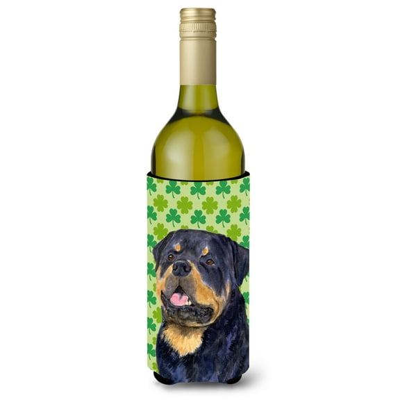 Caroline's Treasures SS4455LITERK Rottweiler   Shamrock Portrait  Beverage Bottle Hugger,  Beverage Bottle