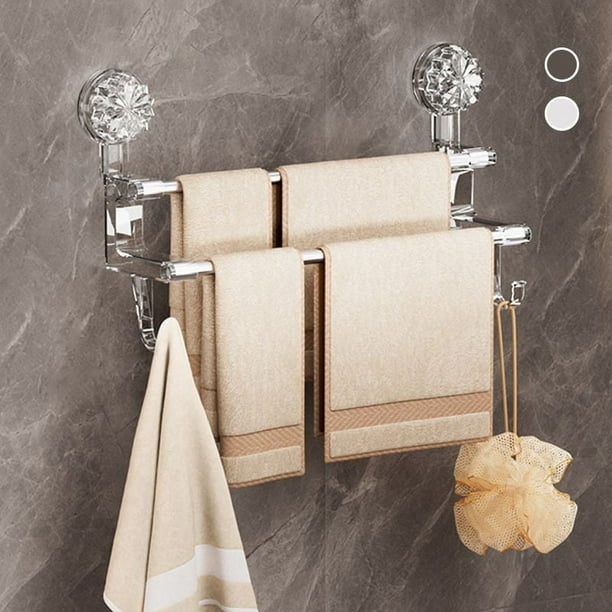Toallero con doble ventosa para baño, almacenamiento de toallas con ganchos, almacenamiento de baño de doble propósito para toallas húmedas y secas, el estante