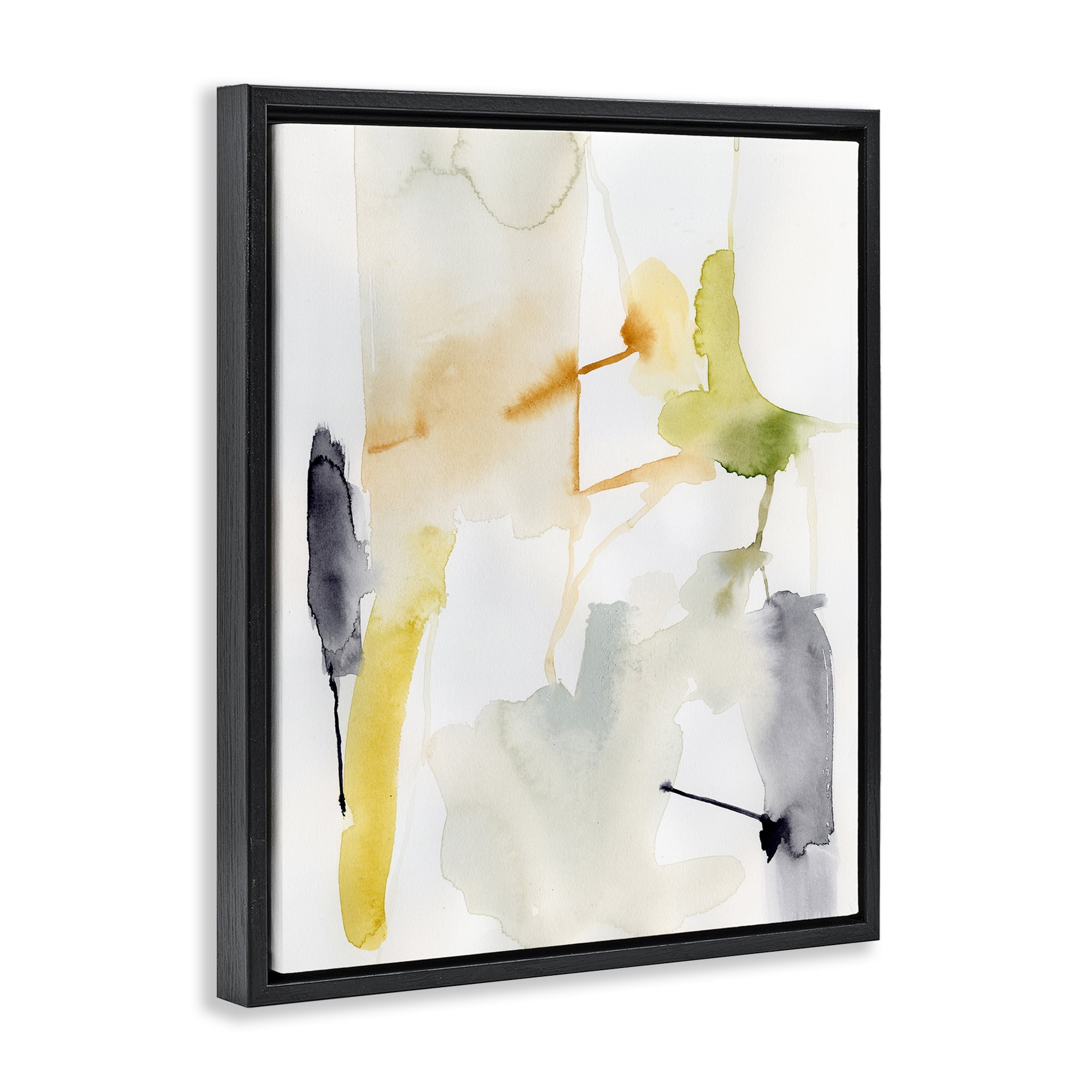 Stupell Industries Soft Watercolor Splashes Abstract Painting Black Floater Framed Canvas Art Print Wall Art, 25 x 31