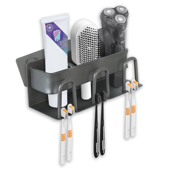 Soporte para cepillo de dientes de acero inoxidable, juego de vaso de plástico para cepillo de dientes, 3 ranuras para cepillo de dientes, soporte para pasta de dientes autoadhesivo