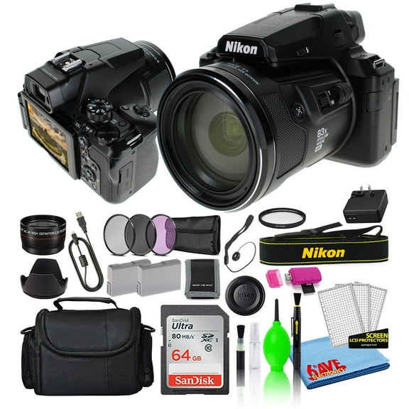 Nikon COOLPIX P950 16MP Super Zoom Digital Camera (26532) Package with 64GB SD Card   Bag   Filters   Extra Battery   Telephoto Lens   More