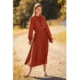 thumbnail image 5 of Women's 2023 Fall Midi Dress Casual Long Sleeve V Neck Swiss Dot Pleated A Line Flowy Dresses, 5 of 9