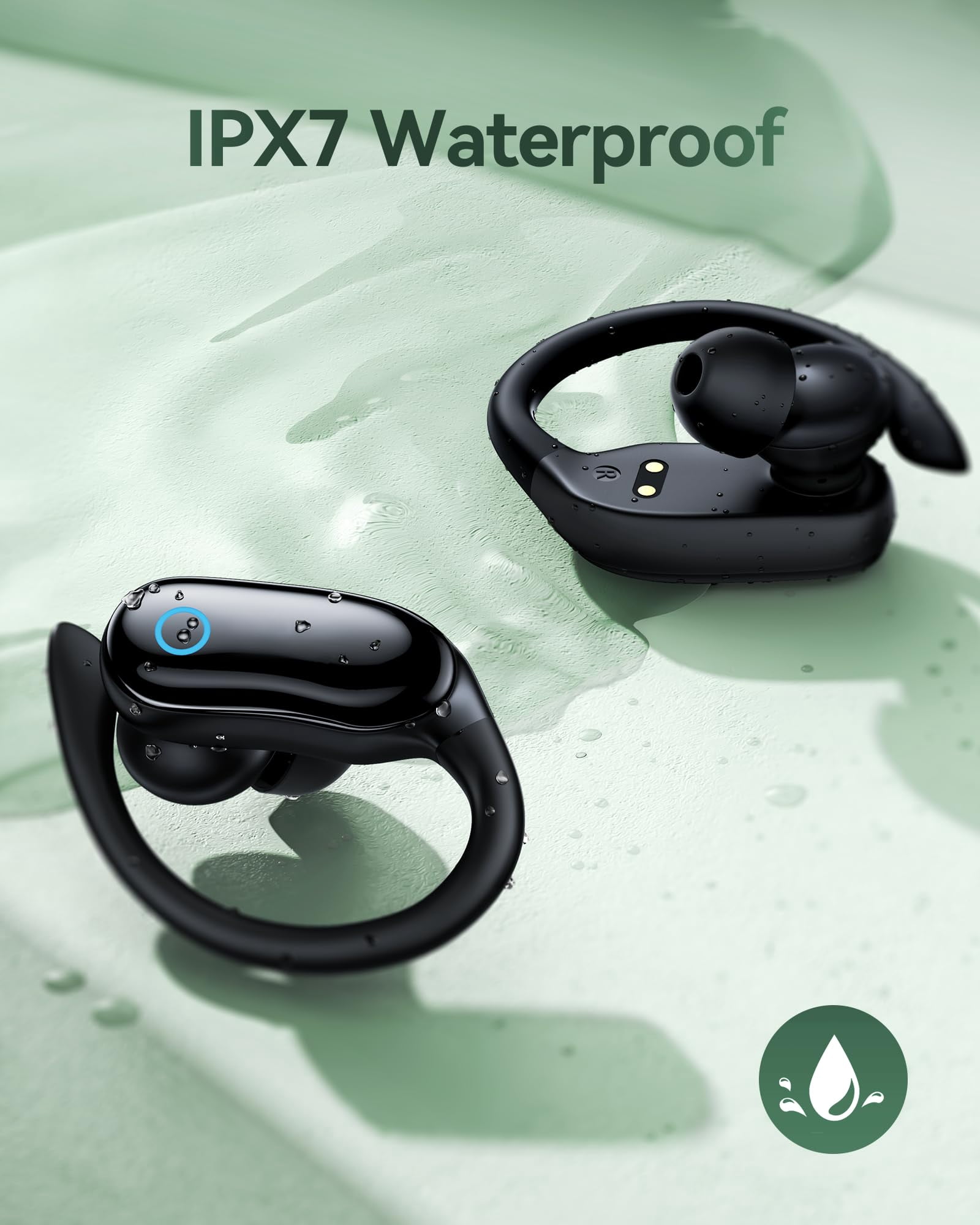 Active Noise Cancelling Ear Buds Wireless Earbuds 96hrs Playback Bluetooth Headphones Dual Battery Display Stereo Bass Earphones with Earhooks Microphone IPX7 Waterproof for Sports/Workout, Black