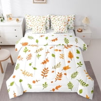 Manfei Orange Green Leaf Bedding Comforter Set 7 Pieces, Fall Autumn Plant Full Bedding Set, Teens Kids Child Reversible Fitted Sheet Flat Sheet, Lightweight Room Decor