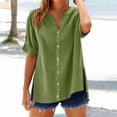 thumbnail image 2 of Cotton Shirts for Women Loose Fit, Yigetop Loose Shirt Top Stand Solid Color Sleeve Collar Casual Women's Shirt Women's Shirt Short Sleeve Shirts for Women Green L, 2 of 7