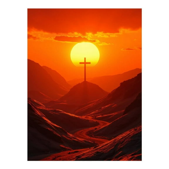 Diamond Art Kit for Adults, Sunset Cross Scenic Hillscape Diamond Painting for Adults Beginners, DIY Diamond Art Painting Kits, 5D Diamond Painting Crafts for Home Decor 12x16 Frameless