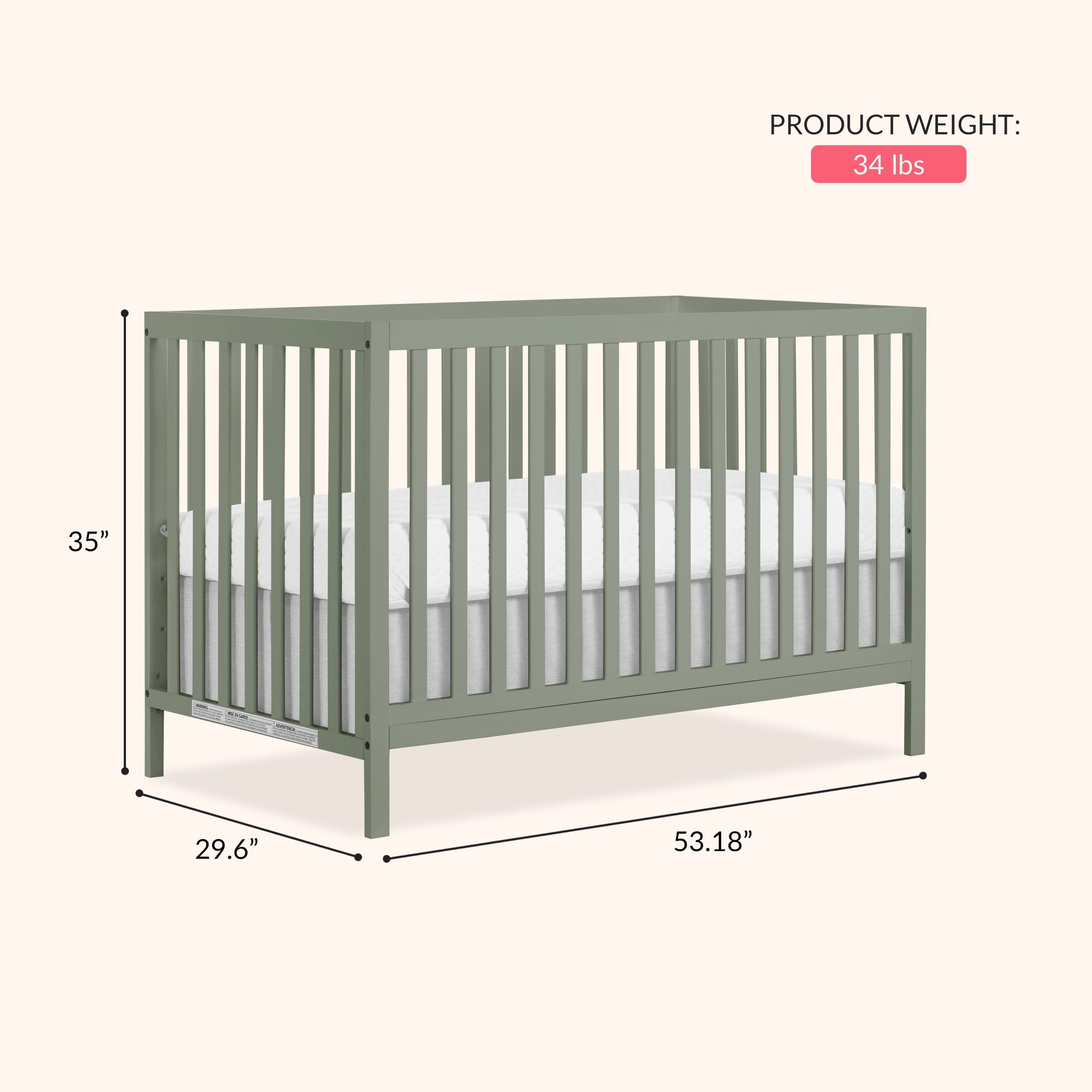 Dream On Me Synergy MOD Crib, Made with Sustainable New Zealand Pinewood, Meadow Green