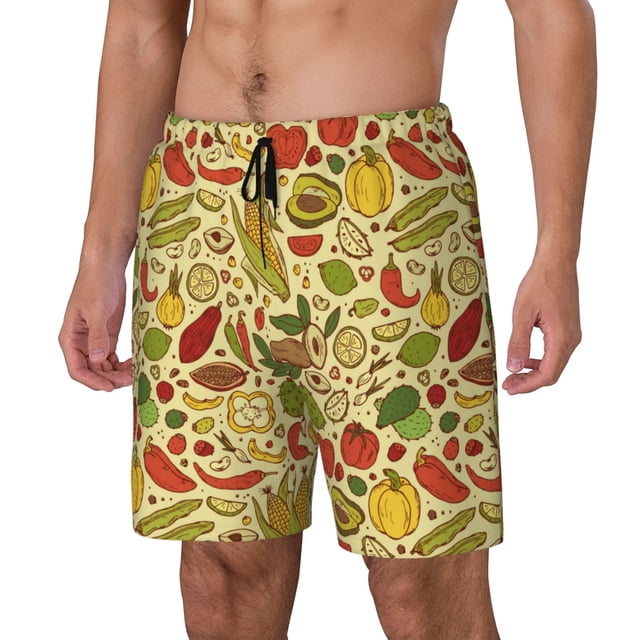 Balery Fruits And Vegetables Bañador para hombre, shorts de playa de secado rápido con entrepierna y forro de compresión-3X-Large