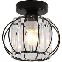 Miumaeov Mini Crystal Chandelier Semi Flush Mount Ceiling Light Fixture Industrial Metal Cage Ceiling Lamp Fixture for Entryway Hallway