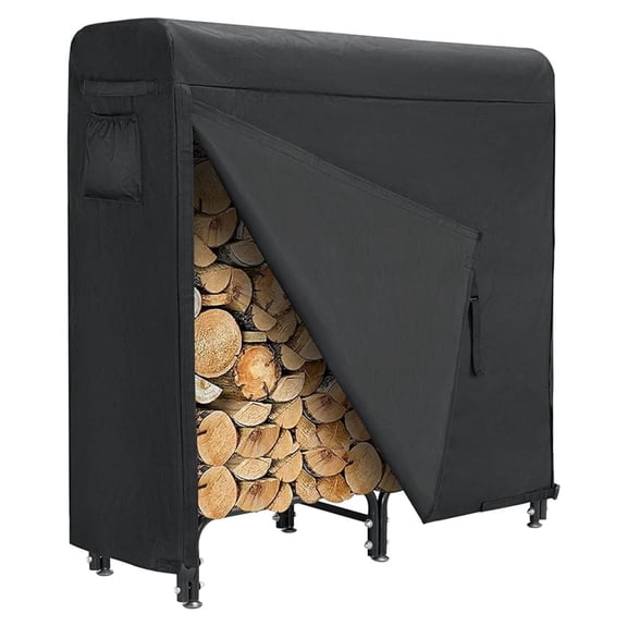 4FT Firewood Rack Outdoor with Cover, Heavy Duty Wood Racks for Firewood & 600D Fabric Waterproof Cover for Fireplace, 350 LBS Weight Capacity for Outdoor Indoor Use (Black)