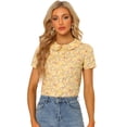 thumbnail image 1 of INSPIRE CHIC Blusa con estampado floral retro con cuello Peter Pan para mujer Amarillo M, 1 of 5