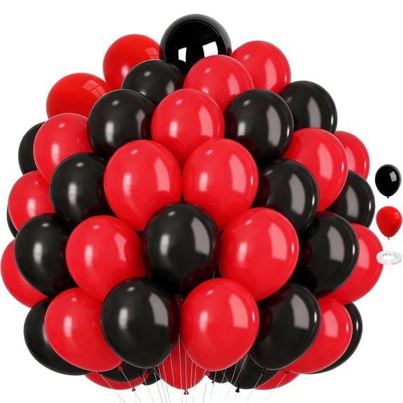 Red and Black Balloons,70 Pack 12 Inch Black and Red Latex Balloons for Birthday Graduation Wedding Racing Car Poker Card Party Decoration