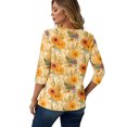 thumbnail image 7 of yuCgh Women's Fashion Floral Print V-Neck Long Sleeve Button Up T-Shirt, Casual Blouse with Tie Waist, Elegant Ladies Top,Orange M, 7 of 7