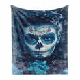 thumbnail image 1 of Sugar Skull Soft Flannel Fleece Throw Blanket, Santa Muerte Concept Winter Season Ice Cold Snowflakes Frozen Dead Folkloric, Cozy Plush for Indoor and Outdoor Use, 60" x 80", Multicolor, by Ambesonne, 1 of 6
